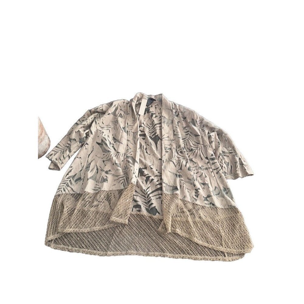 Travelers Collection by Chico's Women's Top Green Print Size 3 Flowy Open Front - Picture 2 of 4